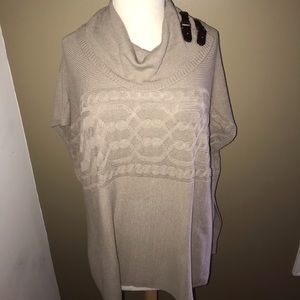 NWT LaSeine Camel Knit Cowl Neck Poncho Sweater XL Boho Cozy